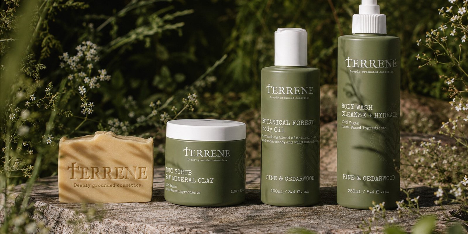 TERRENE skincare brand identity and packaging featured image