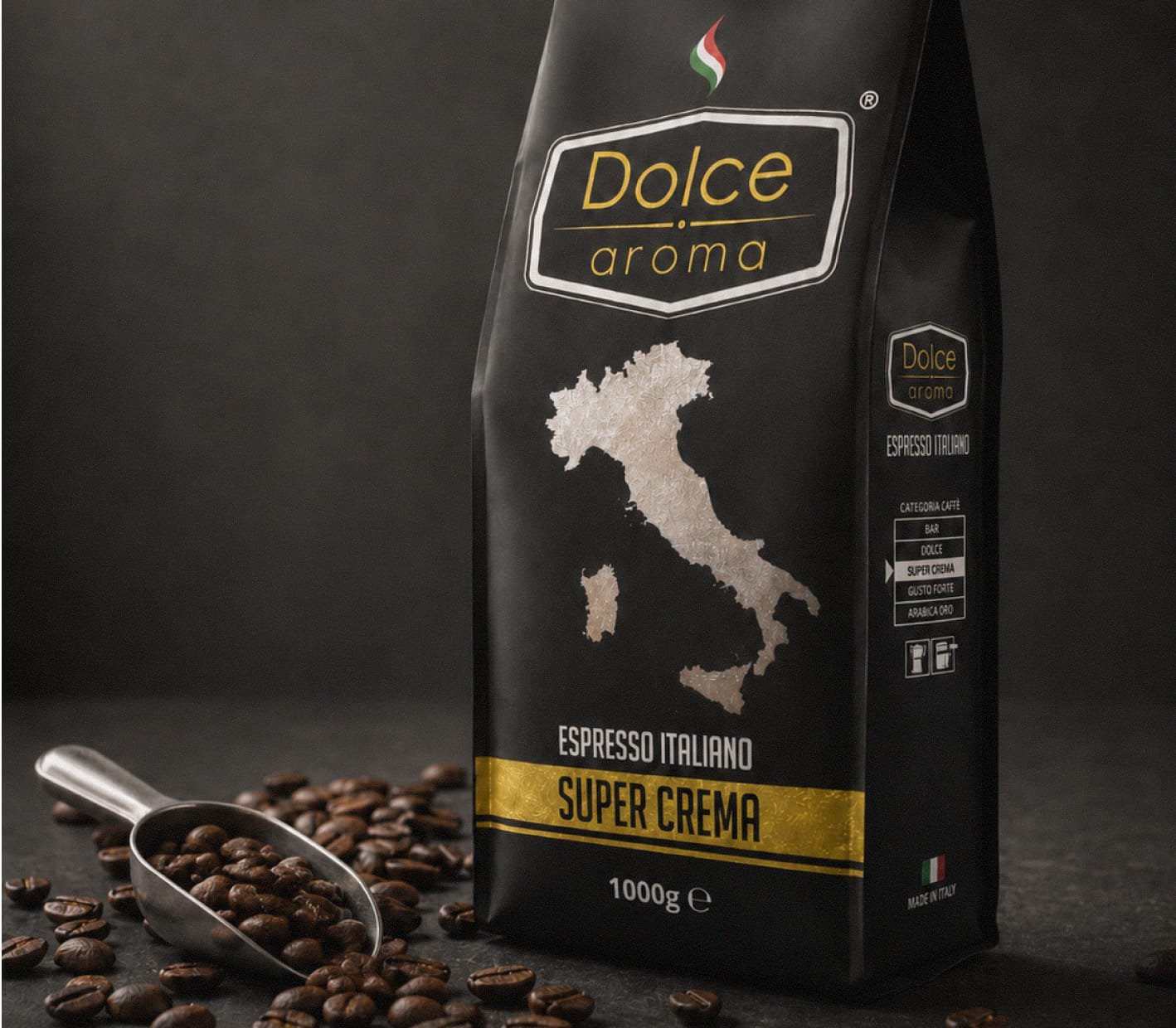 Dolce Aroma coffee packaging flat layout