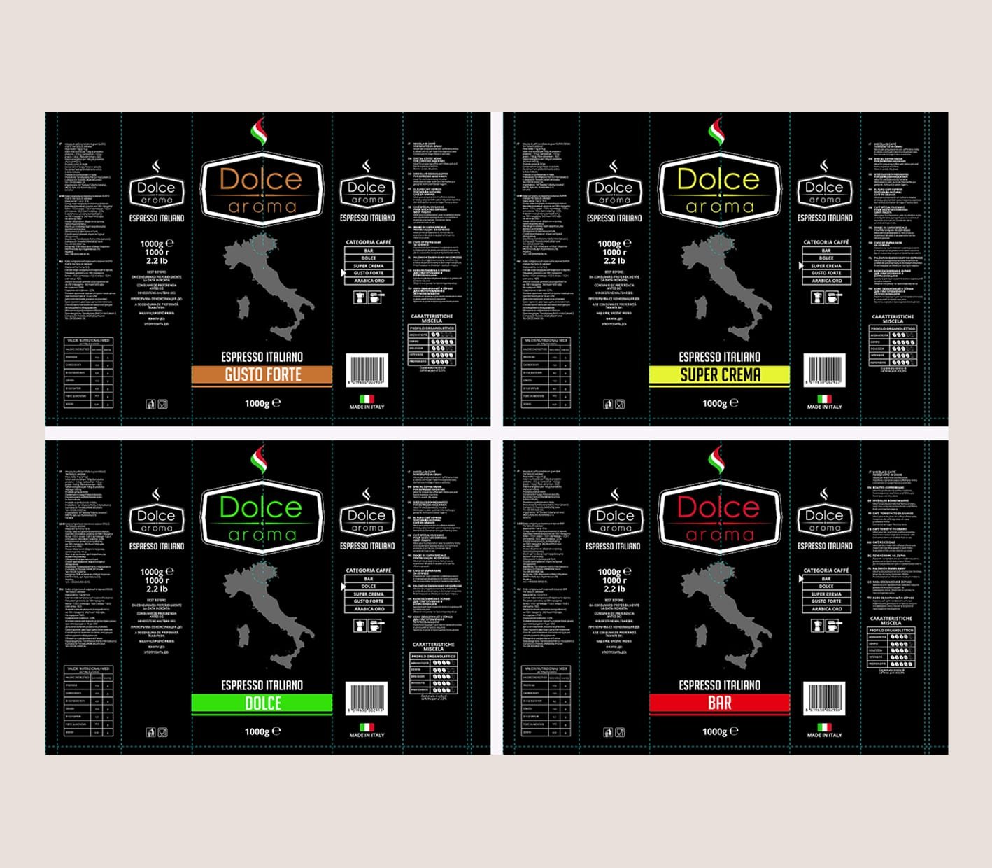 Dolce Aroma 1 kg coffee packaging production layout