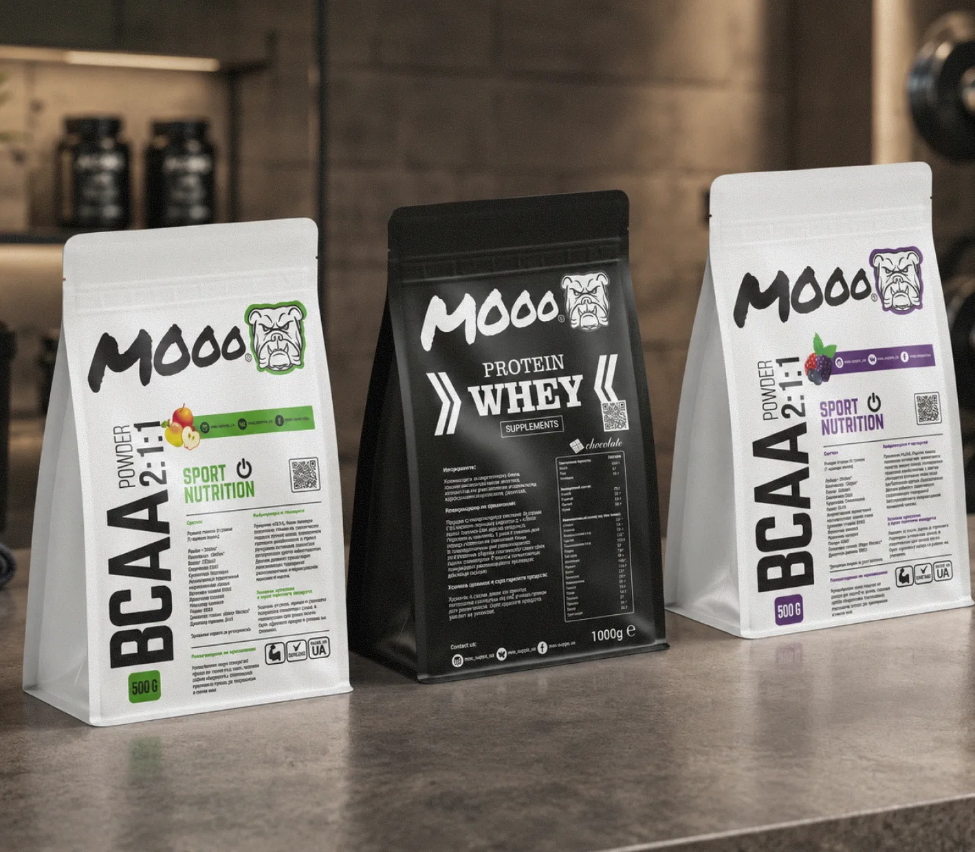 Mooo Sport Nutrition BCAA packaging design