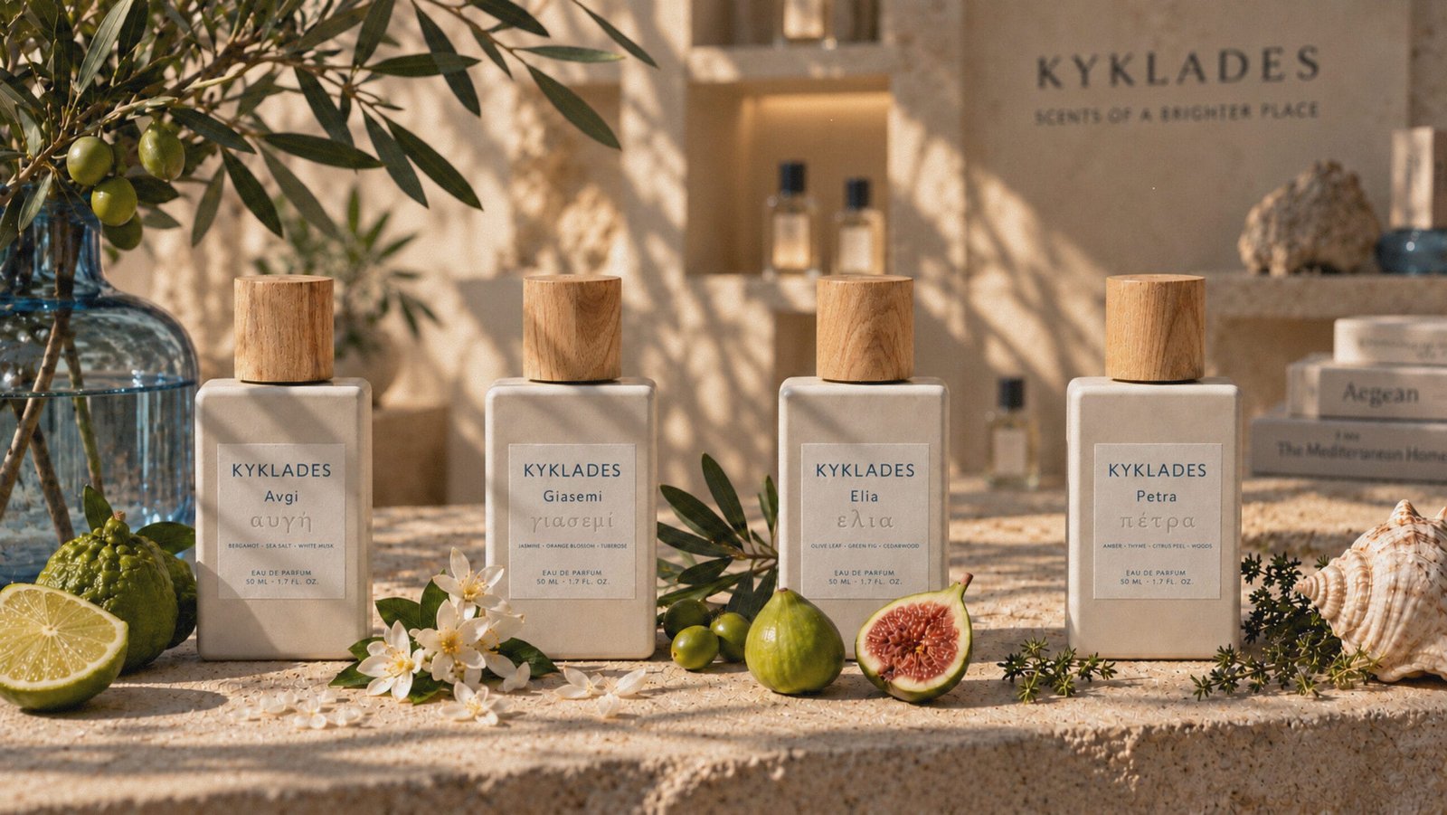 KYKLADES fragrance collection with Avgi, Giasemi, Elia and Petra